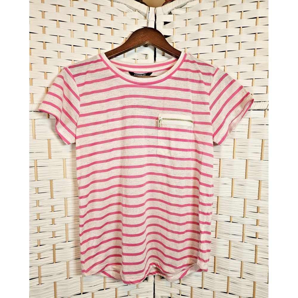 Ellen Tracy Womens Small NWT Semisheer Peony/Oatmeal Striped Shirt Casual Preppy